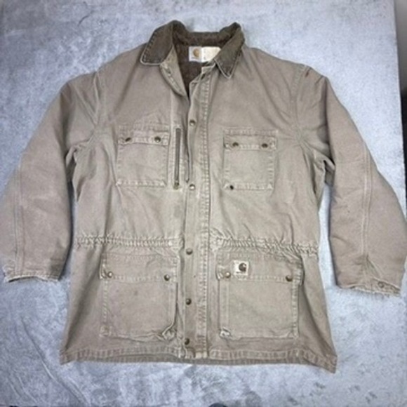 Carhartt Mens Brown Canvas Insulated Lined Work Barn Coat Jacket 2XL Tall